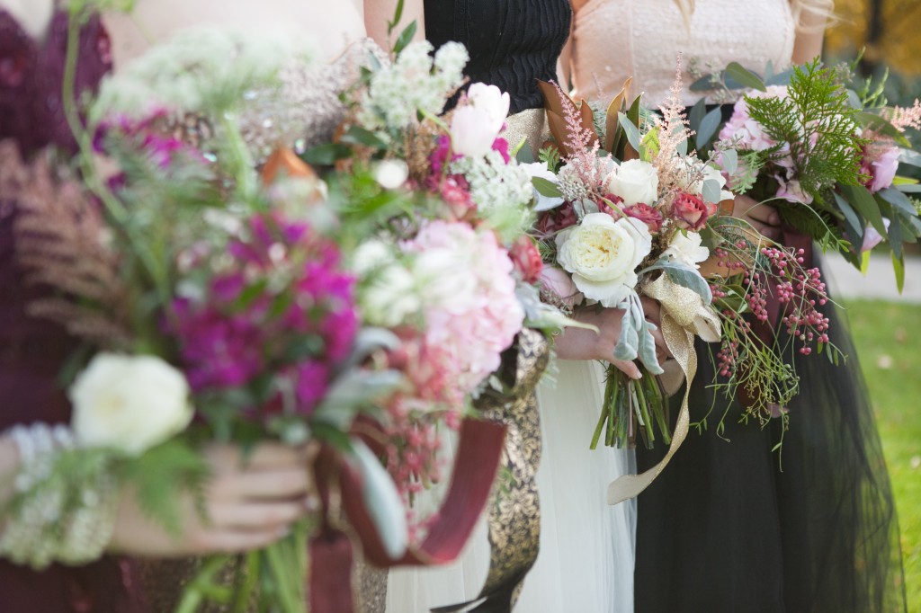 Garden Rose, Hydrangea & Stock | Burgandy & Pink wedding flowers| The Day's Design