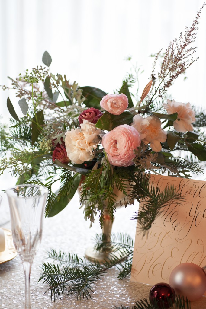 Pink Ranunculas and Evergreen flowers | New Year's Wedding ideas | The Day's Design
