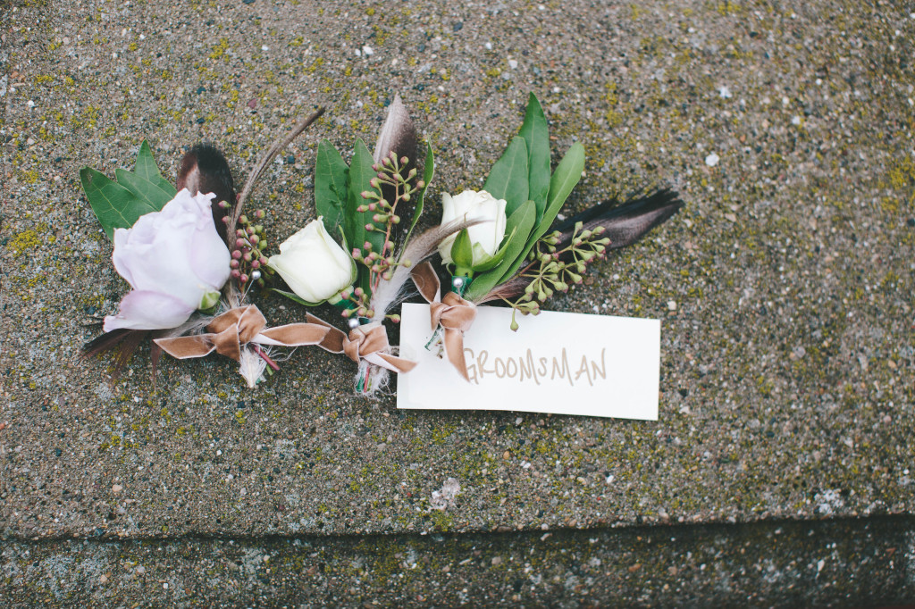 Feather Boutonnieres | The Day's Design | Katie Grace Photography