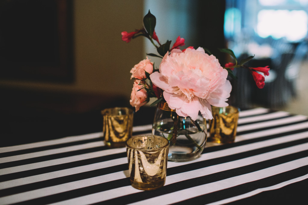 Peony Centerpiece | Black & White Stripes | The Day's Design | Katy O'Dell Photography