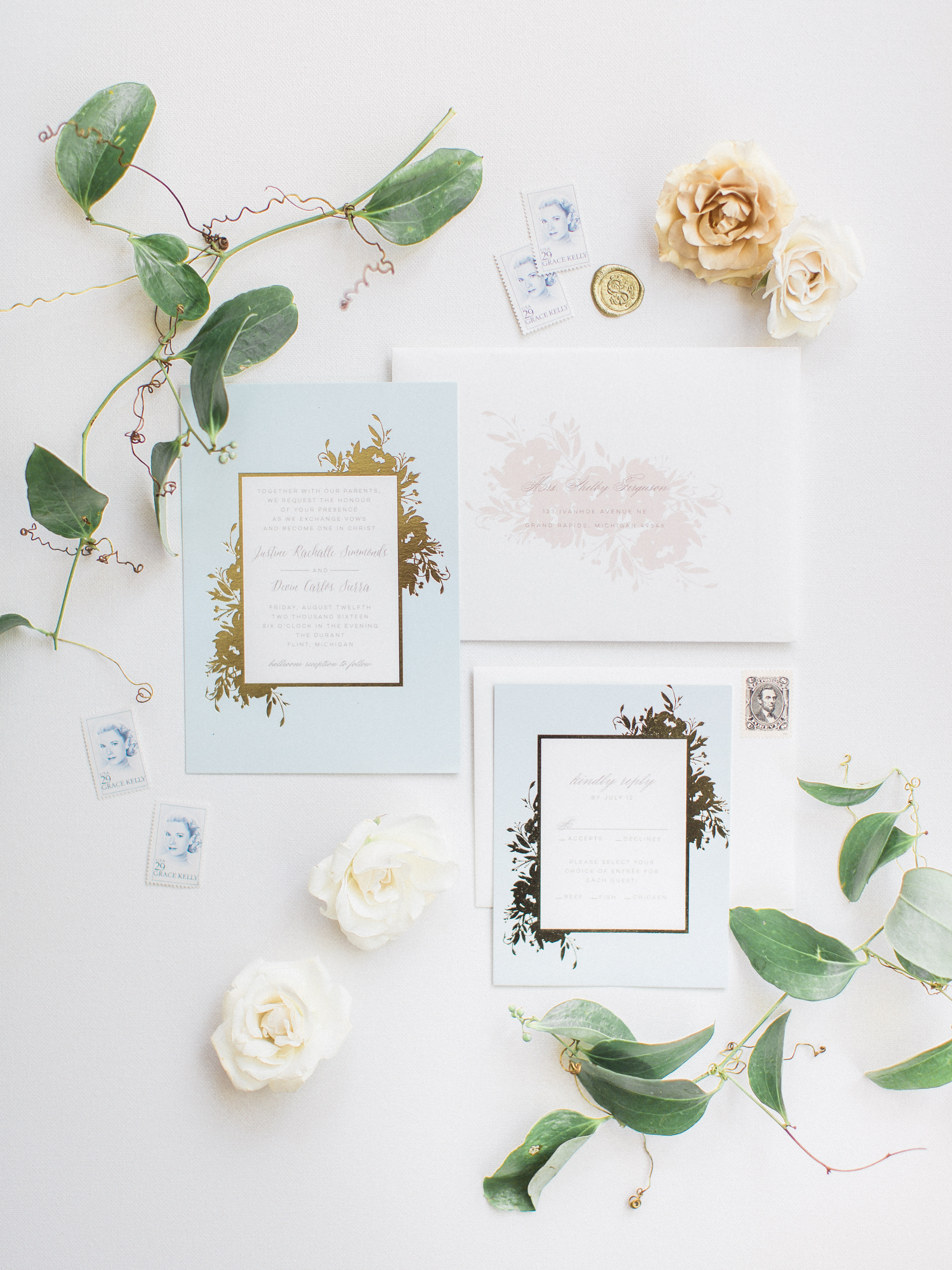 Gold & Blue Wedding Invitations | The Day's Design | Samantha James Photography