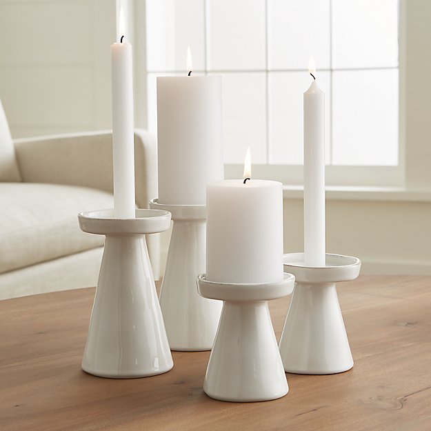 White Crate and Barrel Candle Holders