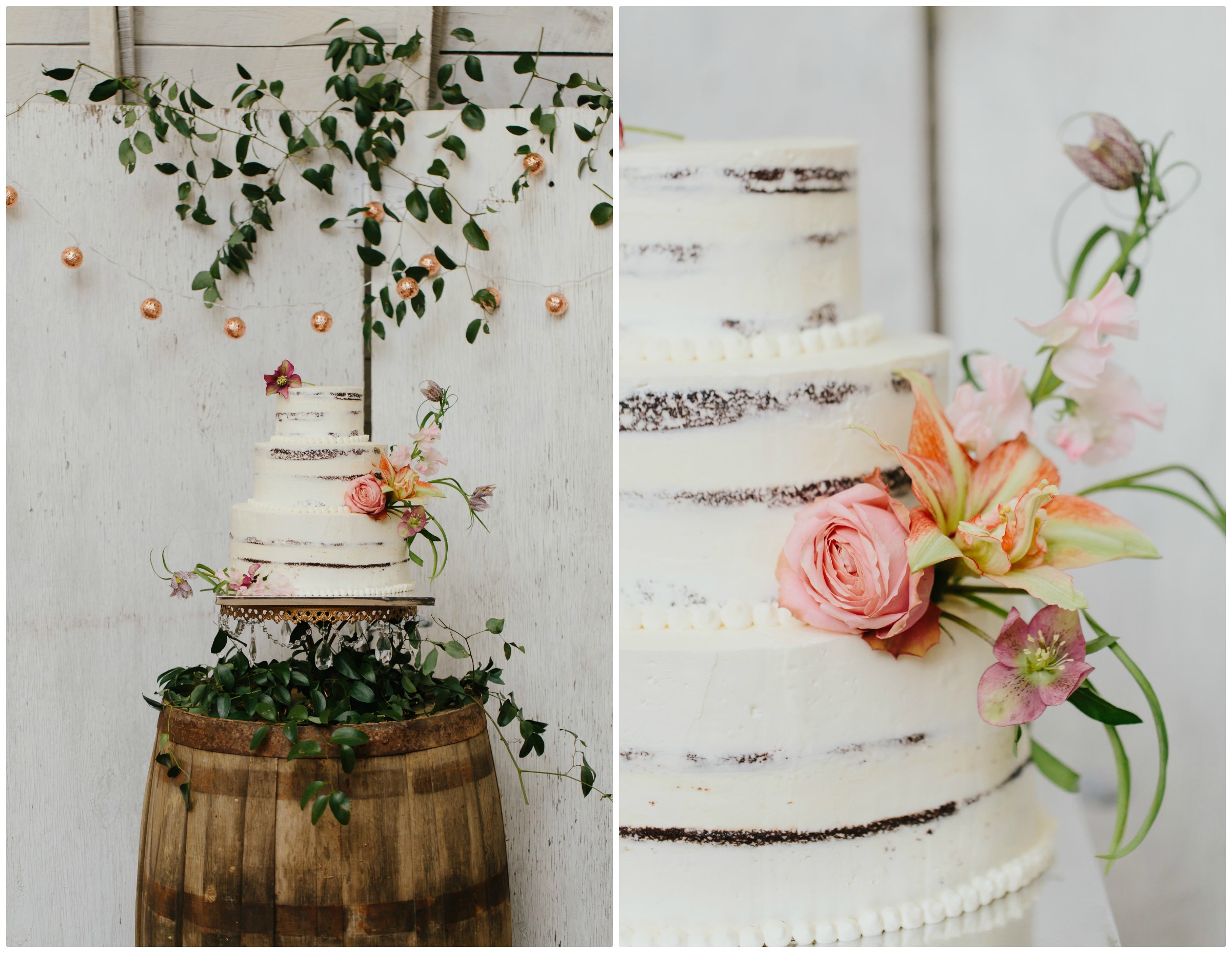 Burgundy & Blush WRustic Wedding Cake | The Day's Design | Katie Grace Photography
