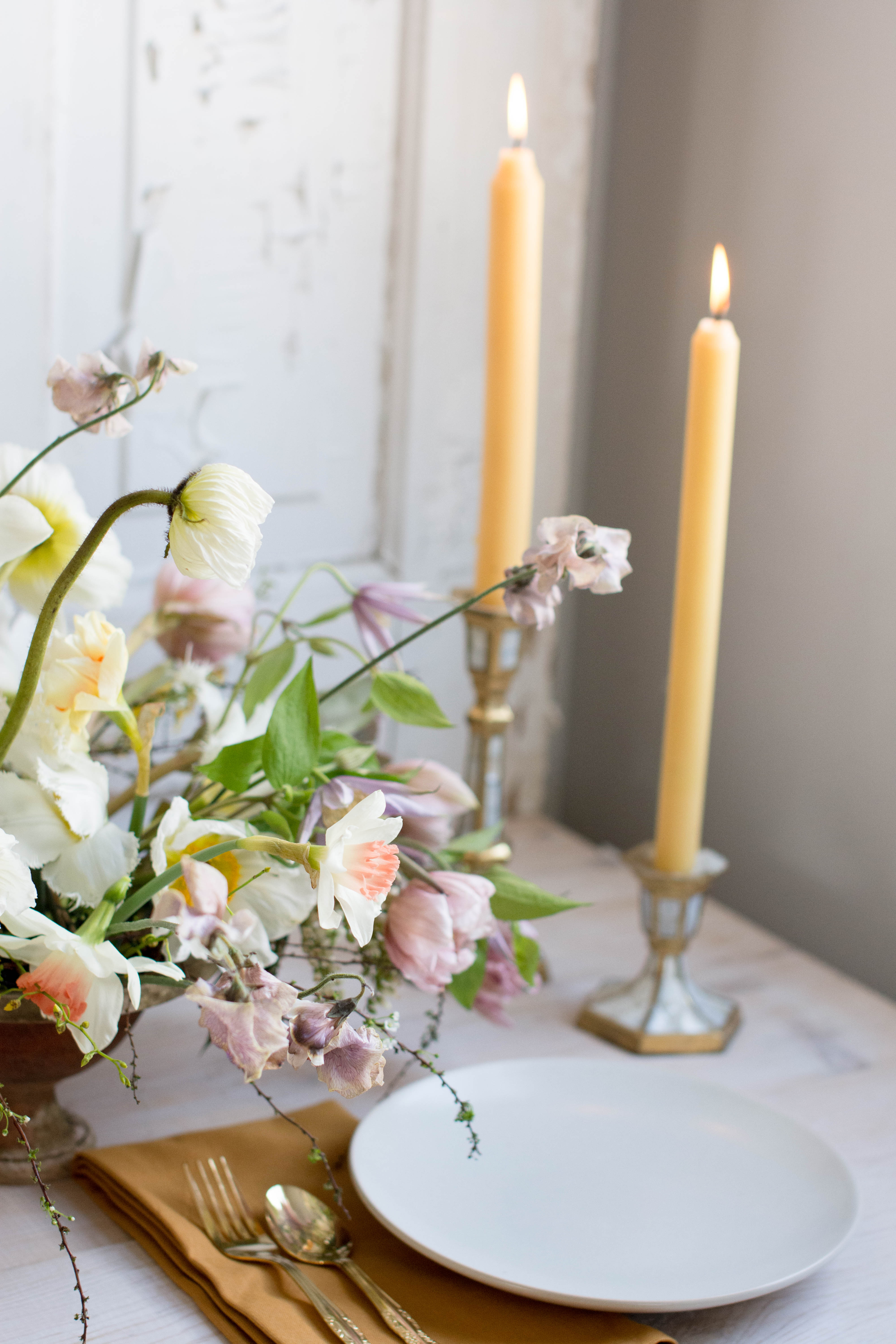 Yellow poppy centerepice for spring wedding flowers