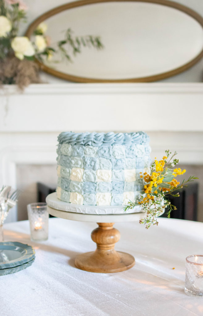 blue gingham cake