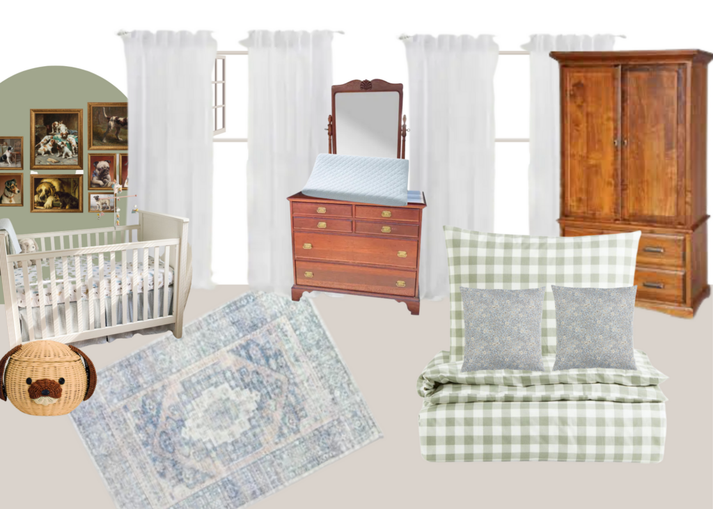 blue and green nursery ideas with gingham duvet cover