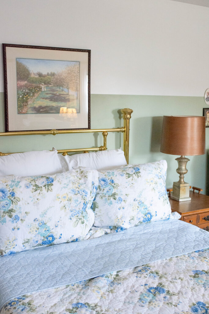 blue floral guest room